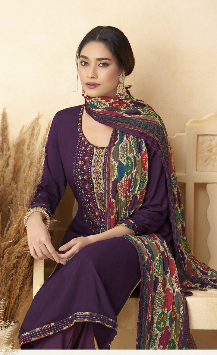 Ladyline Rayon Embroidered Salwar Kameez Suit with Bandhani Printed Dupatta | Palazzo Pants