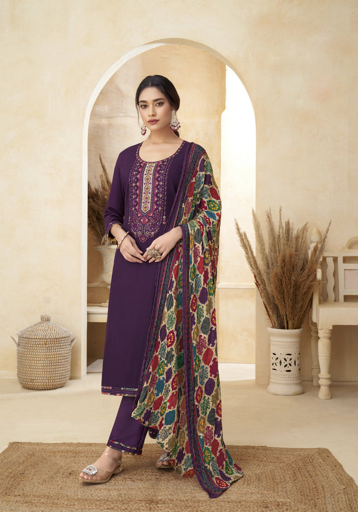 Ladyline Rayon Embroidered Salwar Kameez Suit with Bandhani Printed Dupatta | Palazzo Pants