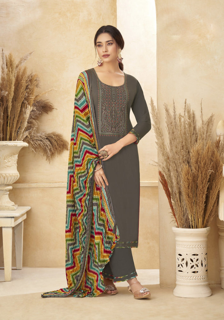 Ladyline Rayon Embroidered Salwar Kameez Suit with Bandhani Printed Dupatta | Palazzo Pants