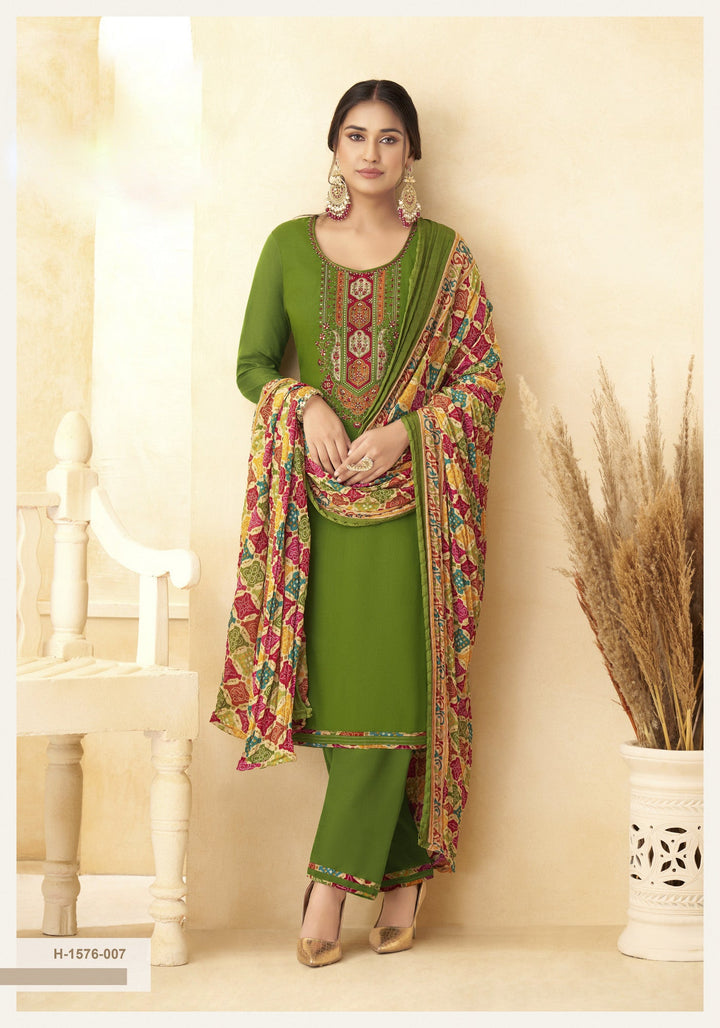 Ladyline Rayon Embroidered Salwar Kameez Suit with Bandhani Printed Dupatta | Palazzo Pants