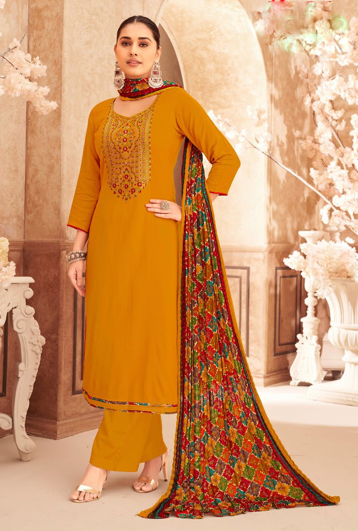Ladyline Rayon Embroidered Salwar Kameez – Kurta, Palazzo Pants & Bandhani Printed Dupatta 3-Piece Set| Ethnic Indian Salwar Suit Set