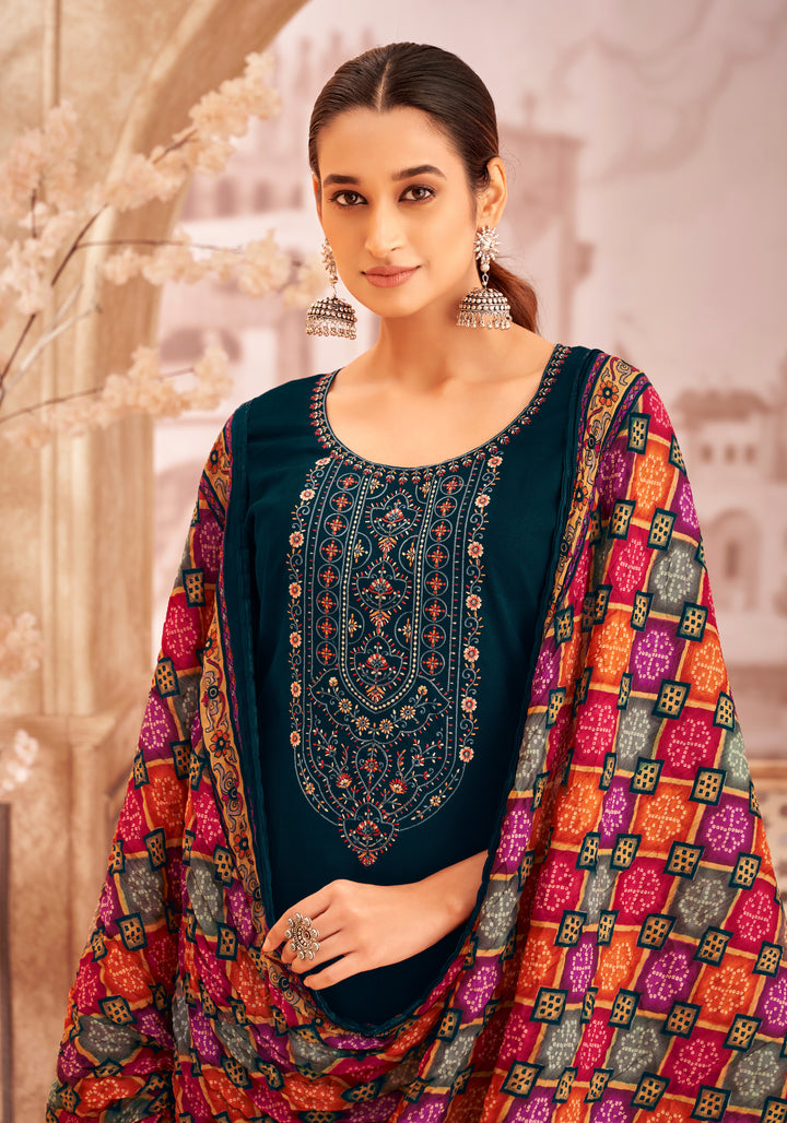 Ladyline Rayon Embroidered Salwar Kameez – Kurta, Palazzo Pants & Bandhani Printed Dupatta 3-Piece Set| Ethnic Indian Salwar Suit Set