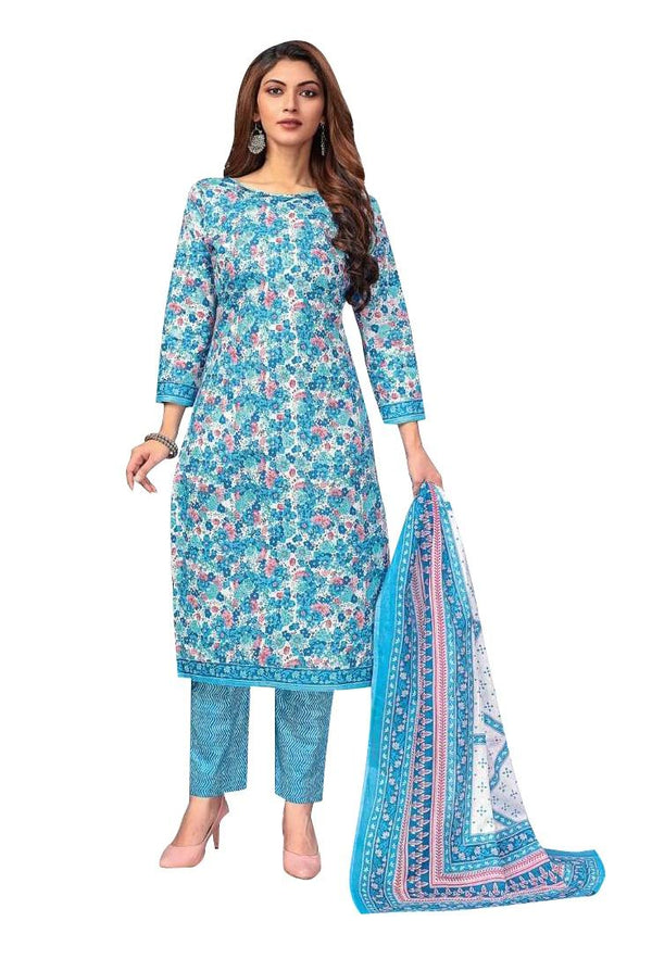 Ladyline Jaipur Cotton Ethnic Printed Salwar Kameez Suit with Cotton Dupatta and Pants