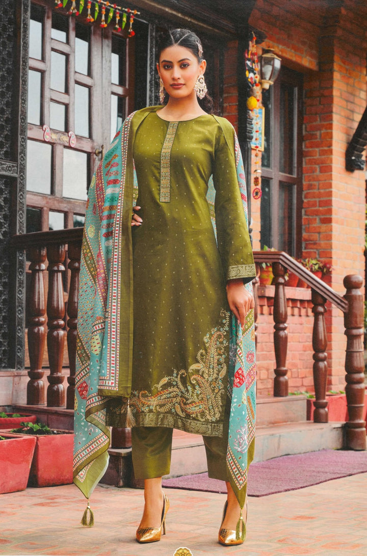 Ladyline Formal Wear Salwar Kameez | Cotton Sateen Embroidered | Silk Printed Dupatta