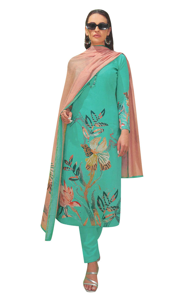 Ladyline Glaze Quality Cotton Digital Printed Saroski Salwar Kameez Suit with Pure Chiffon Dupatta