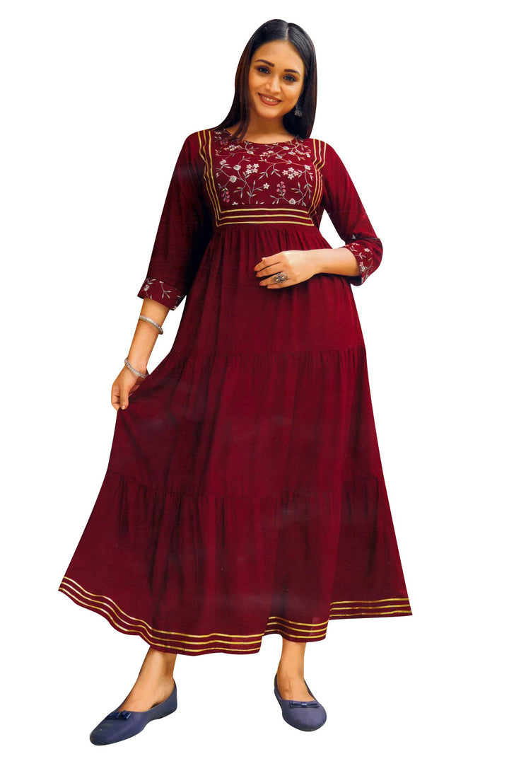 Ladyline Anarkali Long Kurtis for Women Embroidered Indian Tunic Kurta Dress Floor Length Gown