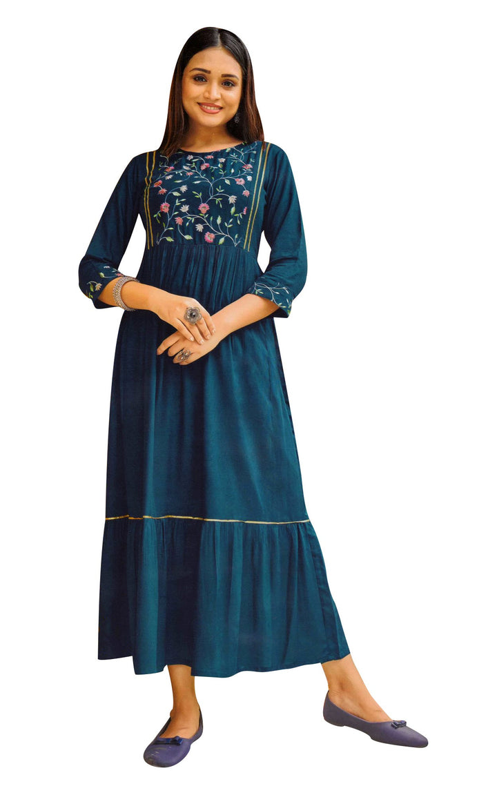 Ladyline Anarkali Long Kurtis for Women Embroidered Indian Tunic Kurta Dress Floor Length Gown