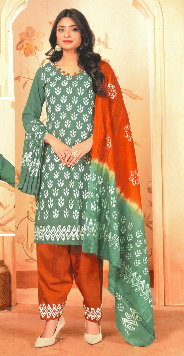 Ladyline 100% Cotton Batik Printed Salwar Kameez – Ethnic Kurta with Pants Set | Mal Cotton Dupatta | Traditional Indian Pakistani Dress