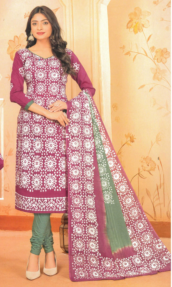 Ladyline 100% Cotton Batik Printed Salwar Kameez – Ethnic Kurta with Pants Set | Mal Cotton Dupatta | Traditional Indian Pakistani Dress