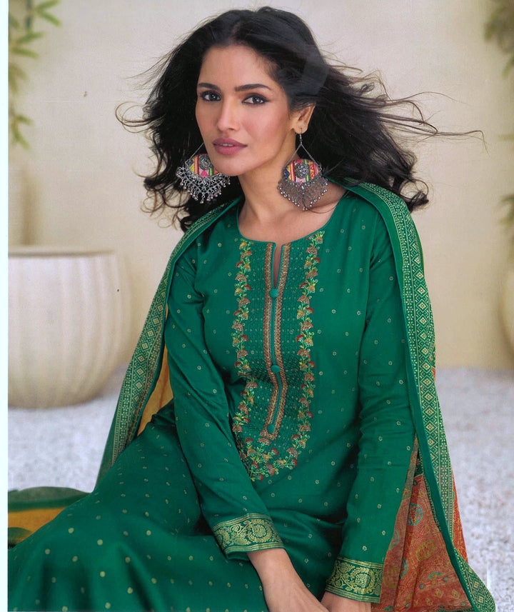 Ladyline Formal Cotton Embroidered Salwar Kameez Suit Plain Foil Print