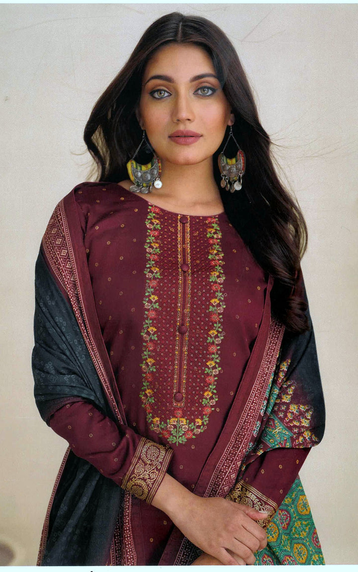 Ladyline Formal Cotton Embroidered Salwar Kameez Suit Plain Foil Print