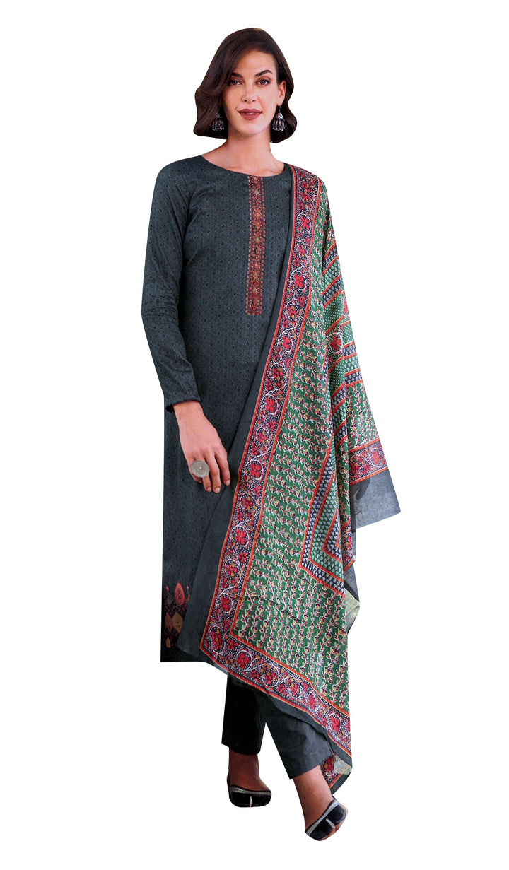 Ladyline Cotton Embroidered Salwar Kameez with Lawn Printed Dupatta Palazzo Pants