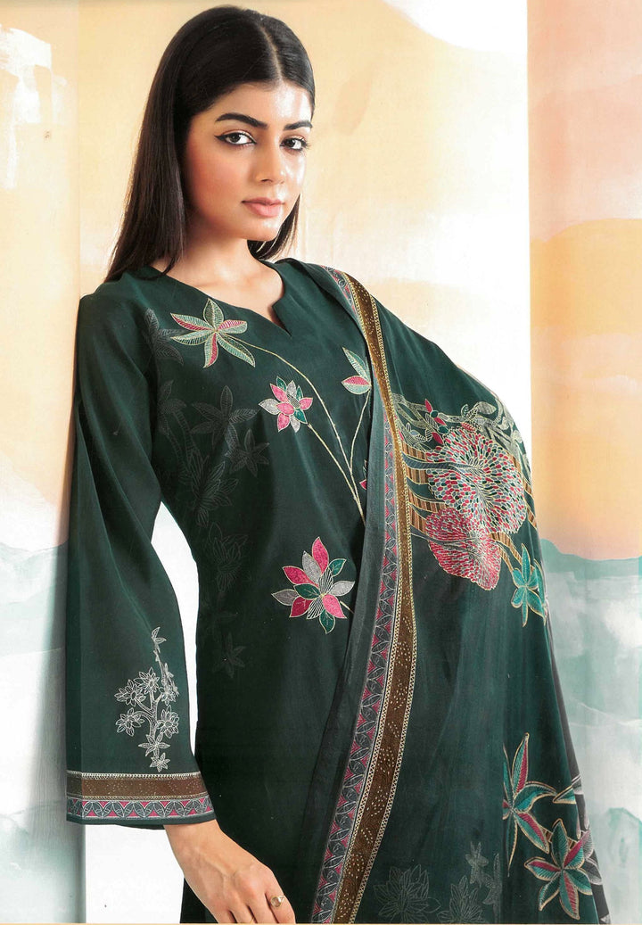 Ladyline Partywear Maslin Silk Salwar Kameez Printed Embroidered with Pants