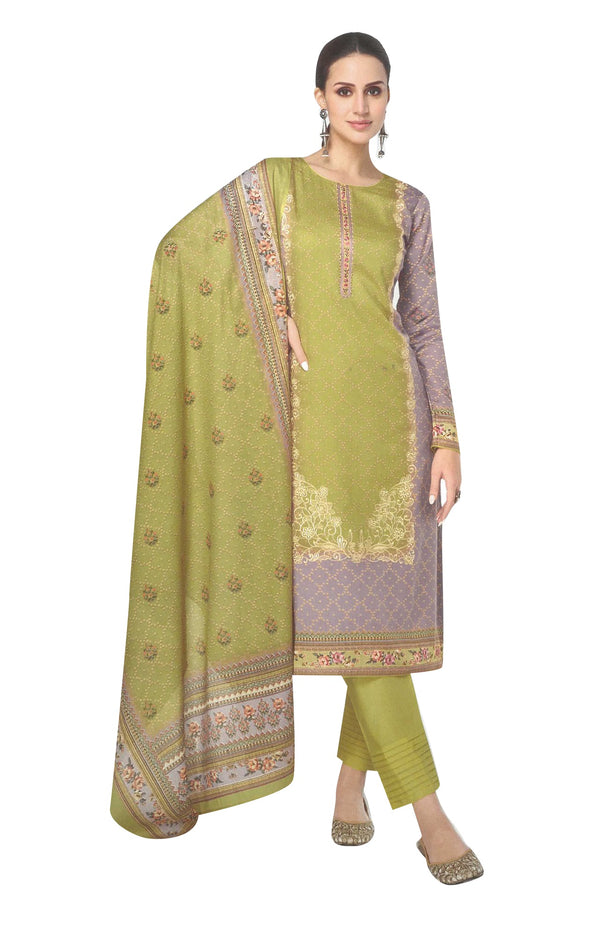 Ladyline Women's Lawn Cotton Salwar Kameez - Panel Printed & Embroidered with Mal Dupatta