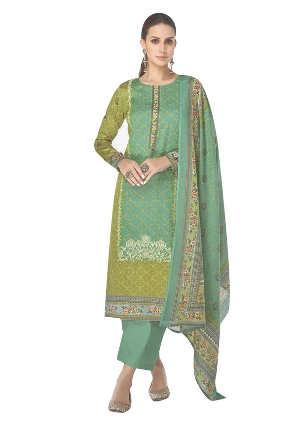 Ladyline Women's Lawn Cotton Salwar Kameez - Panel Printed & Embroidered with Mal Dupatta