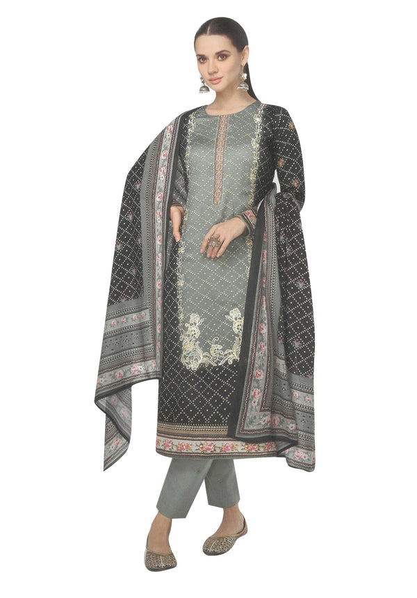 Ladyline Women's Lawn Cotton Salwar Kameez - Panel Printed & Embroidered with Mal Dupatta