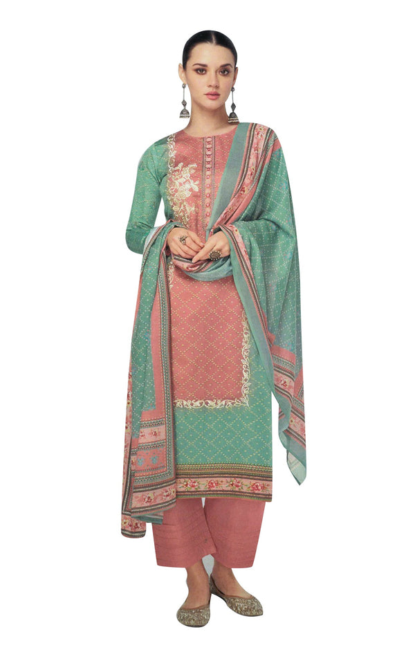 Ladyline Women's Lawn Cotton Salwar Kameez - Panel Printed & Embroidered with Mal Dupatta