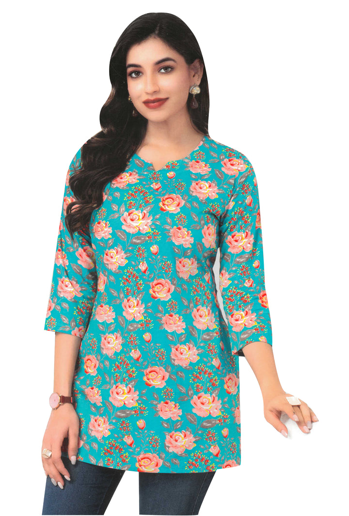 Ladyline Casual Cotton Printed Tunic Top Blouse for Womens Short Kurti Ethnic Print