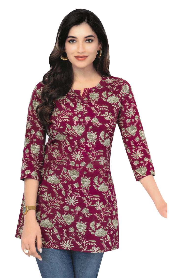 Ladyline Casual Cotton Printed Tunic Top Blouse for Womens Short Kurti Ethnic Print