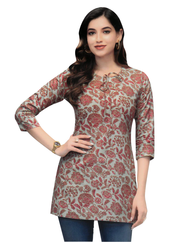 Ladyline Casual Cotton Printed Tunic Top Blouse for Womens Short Kurti Ethnic Print