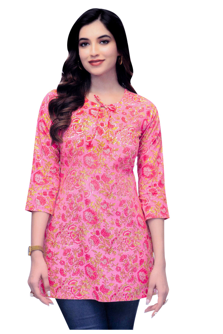 Ladyline Casual Cotton Printed Tunic Top Blouse for Womens Short Kurti Ethnic Print