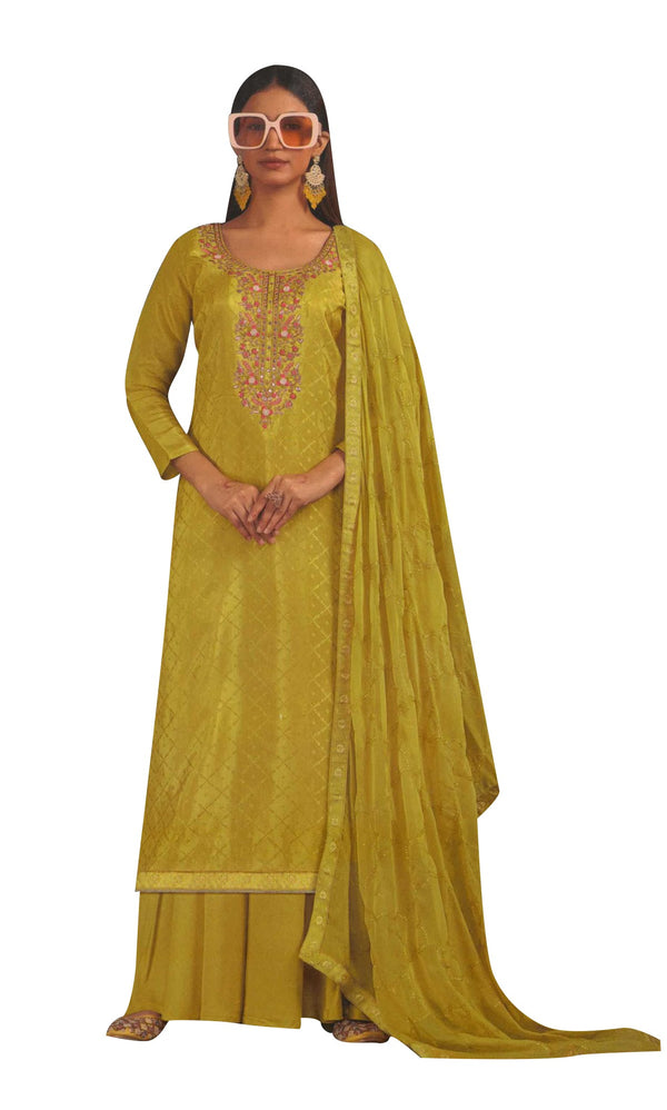 ladyline Partywear Shimmer Jacquard Silk Salwar Kameez Hand Work Embroidered Womens Dress