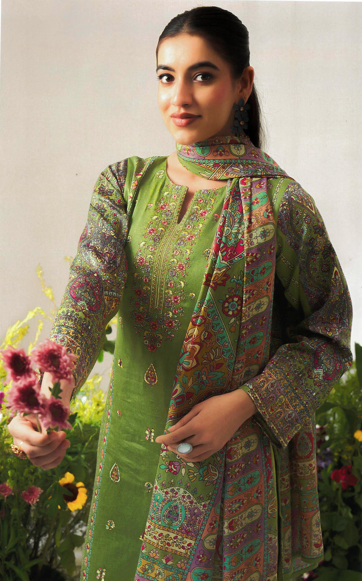 Ladyline Women's Formal Cotton Salwar Kameez Set with Kalamkari Print & Kashmiri Embroidery – Ethnic Indian Palazzo Kurta Suit Set with Printed Dupatta
