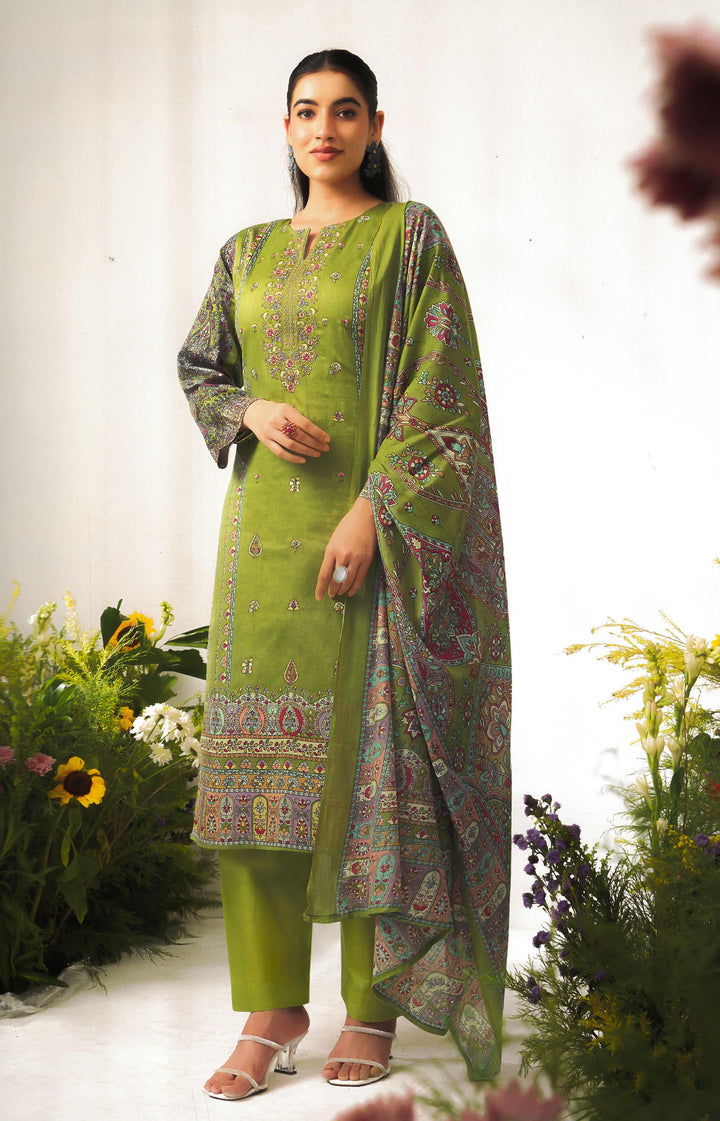 Ladyline Women's Formal Cotton Salwar Kameez Set with Kalamkari Print & Kashmiri Embroidery – Ethnic Indian Palazzo Kurta Suit Set with Printed Dupatta