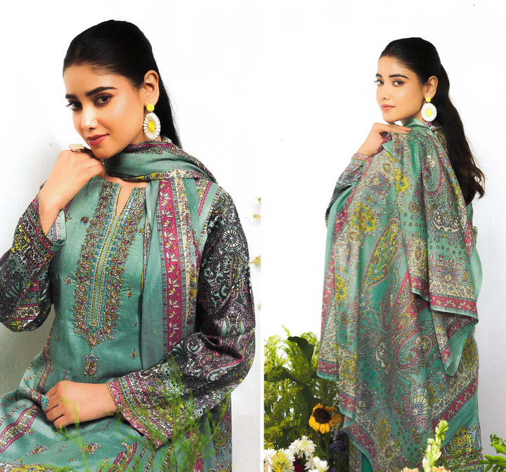 Ladyline Women's Formal Cotton Salwar Kameez Set with Kalamkari Print & Kashmiri Embroidery – Ethnic Indian Palazzo Kurta Suit Set with Printed Dupatta