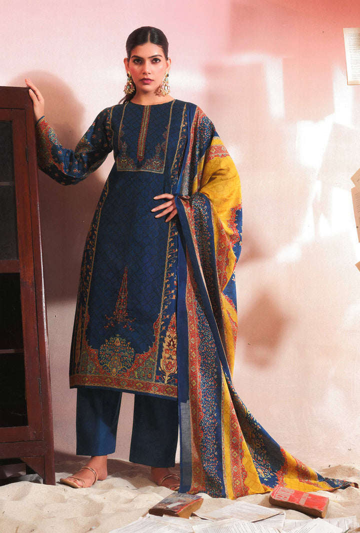 Ladyline Women's Formal Cotton Salwar Kameez Set with Kalamkari Print & Kashmiri Embroidery – Ethnic Indian Palazzo Kurta Suit Set with Printed Dupatta