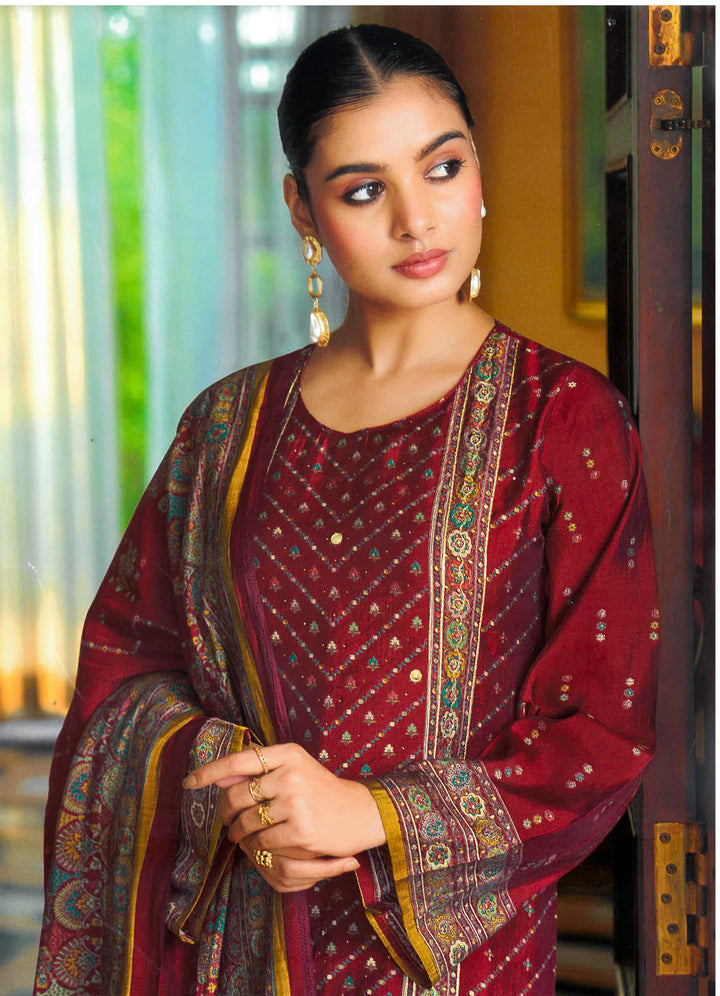 Ladyline Formal Modal Silk Salwar Kameez with Embroidery Hand Work and Lace - Palazzo Pants