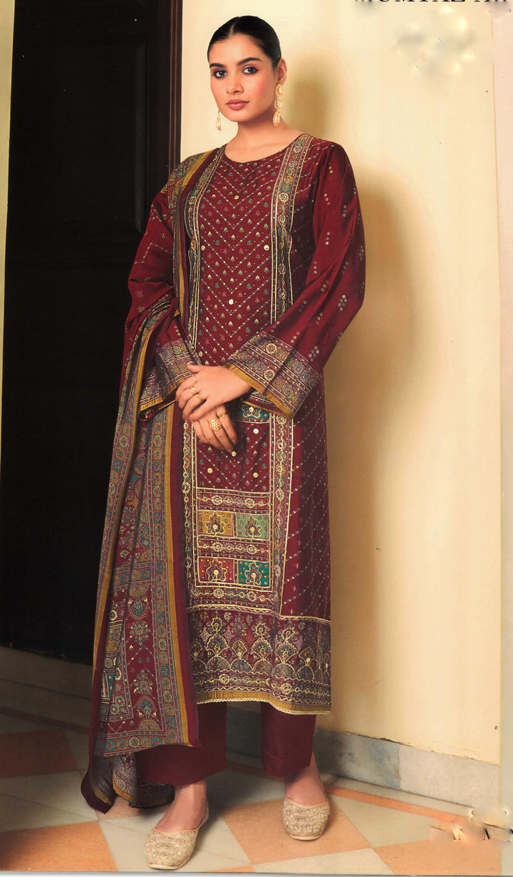 Ladyline Formal Modal Silk Salwar Kameez with Embroidery Hand Work and Lace - Palazzo Pants