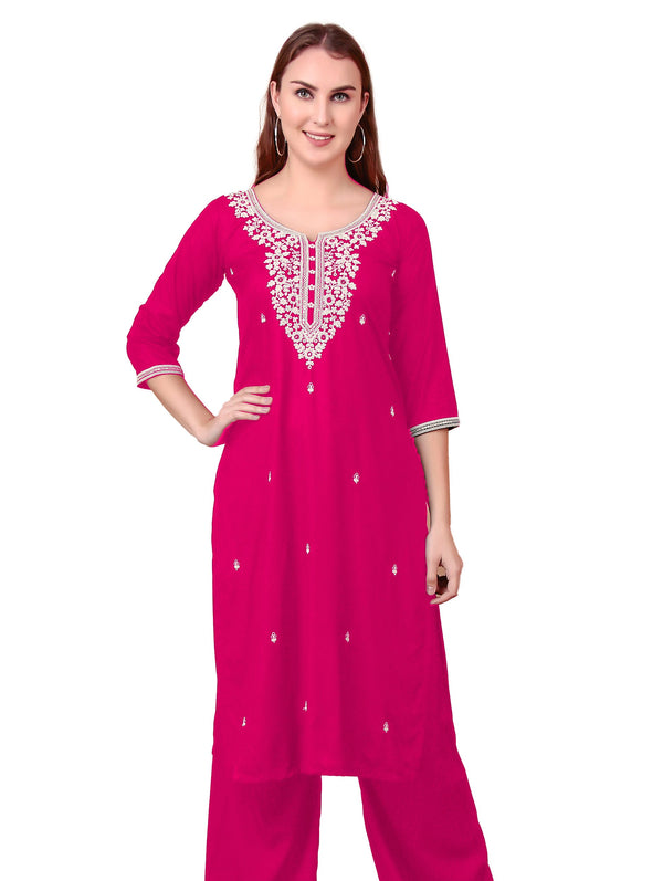 Ladyline Rayon Chikankari Embroidered Kurti Tunic Top for Women - Mirror Sequins Work, Round Neck