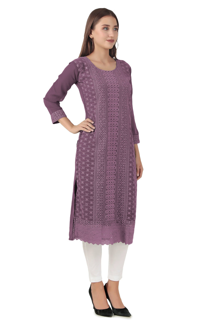 Ladyline Long Tunic Kurti Womens Georgette Chikankari Embroidered Sequins Kurta Top