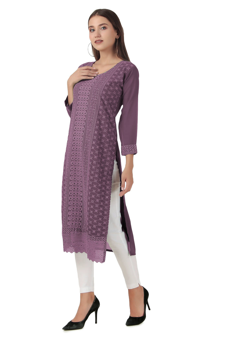 Ladyline Long Tunic Kurti Womens Georgette Chikankari Embroidered Sequins Kurta Top