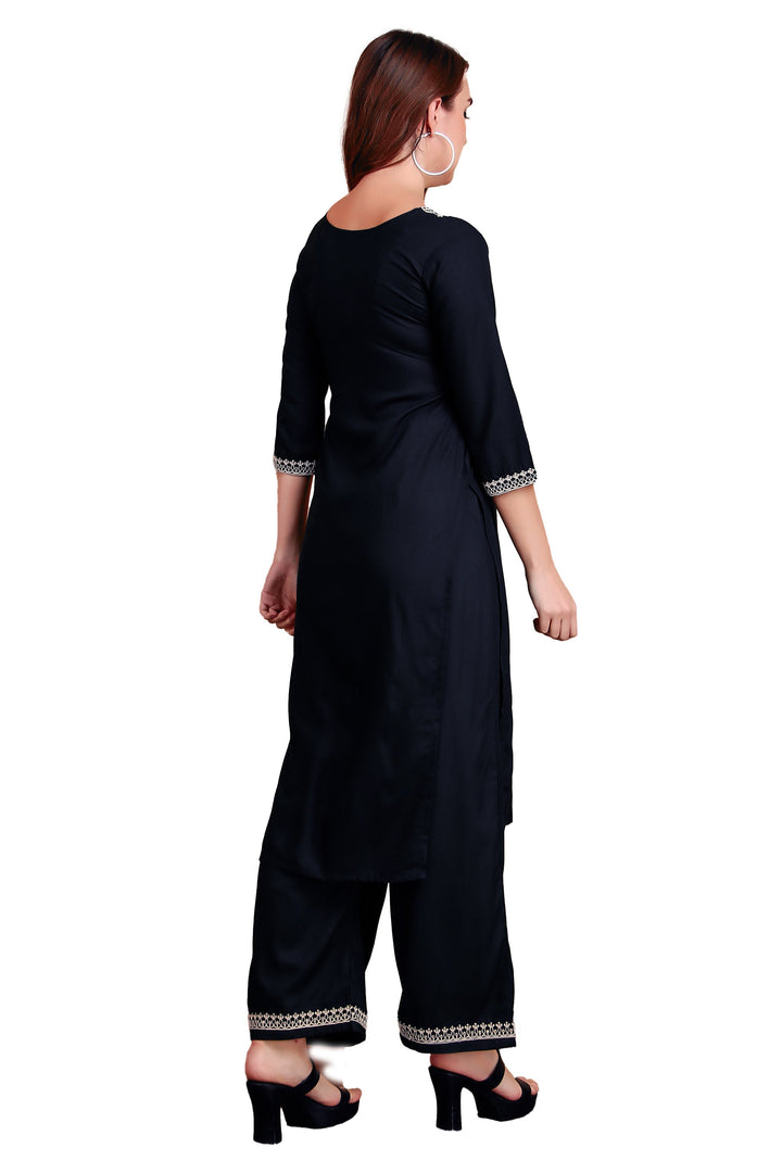 Ladyline Women's Rayon Slub Angrakha Kurta with Pants Set | Embroidery & Sequins | 2-Piece Ethnic Set