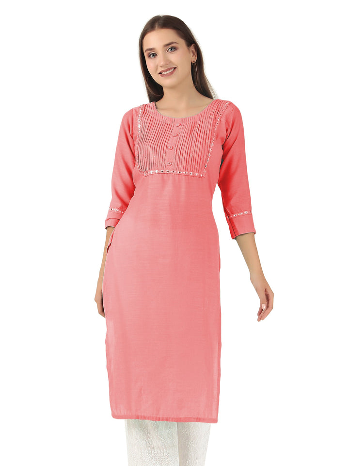 Ladyline Rayon Knee Length Tunic Top Embroidered Mirror Work Round Neck Show Buttons Kurti