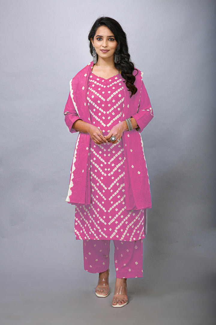 Ladyline Tie-Dye Bandhej Printed Salwar Kameez in Cotton Indian Pakistani Womens Dress