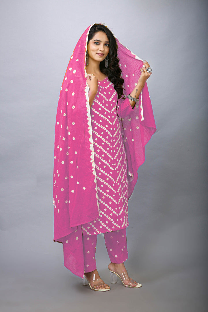 Ladyline Tie-Dye Bandhej Printed Salwar Kameez in Cotton Indian Pakistani Womens Dress