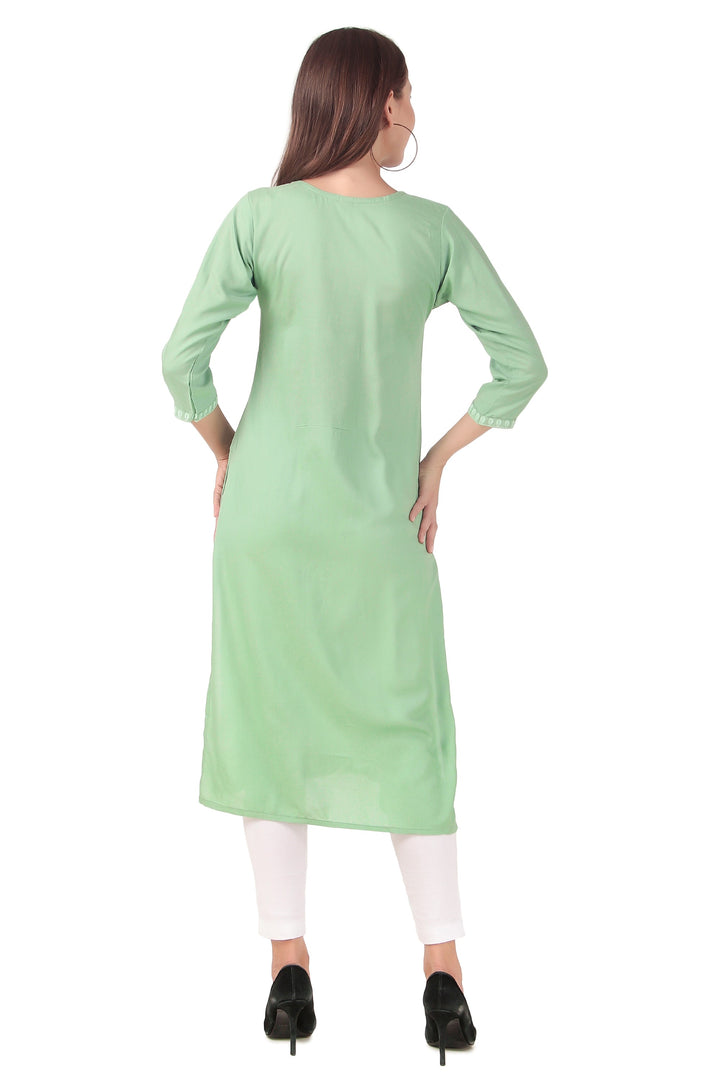 Ladyline Women's Rayon Tunic Top - Self Chikan Embroidered Plain Round Neck Kurti Kurta