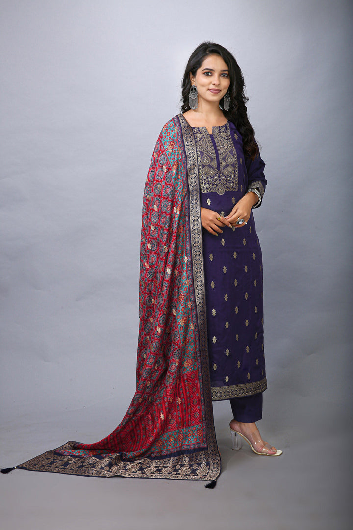 Ladyline Jacquard Silk Weaving Salwar Kameez - Brocade Patola Printed Dupatta Indian Dress