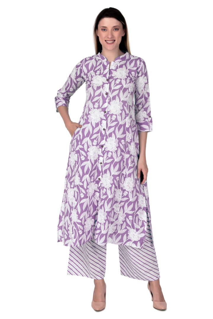 Ladyline Womens Cotton Kurta Palazzo Pants Set Printed Tunic Kurti Dress | 2-Pcs Co-Ord Set