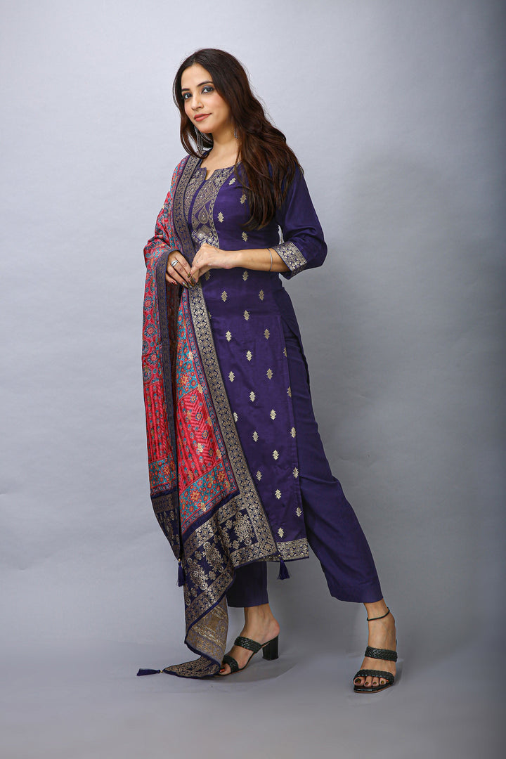 Ladyline Jacquard Silk Weaving Salwar Kameez - Brocade Patola Printed Dupatta Indian Dress