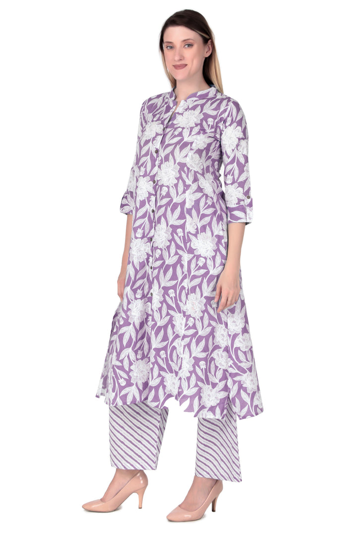 Ladyline Womens Cotton Kurta Palazzo Pants Set Printed Tunic Kurti Dress | 2-Pcs Co-Ord Set