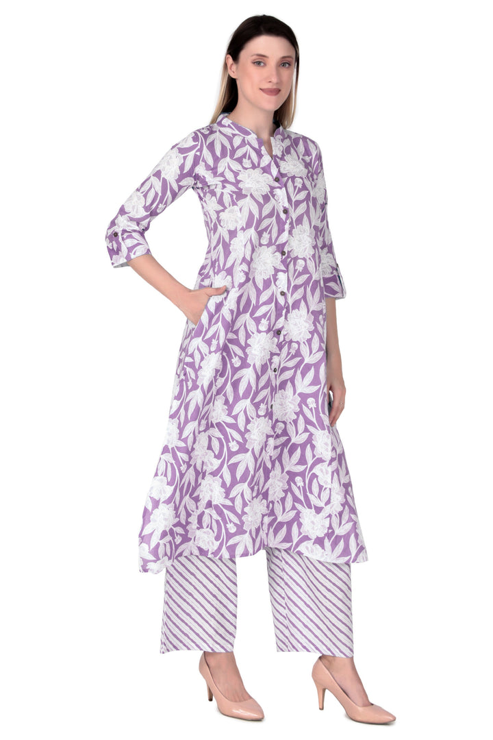 Ladyline Womens Cotton Kurta Palazzo Pants Set Printed Tunic Kurti Dress | 2-Pcs Co-Ord Set