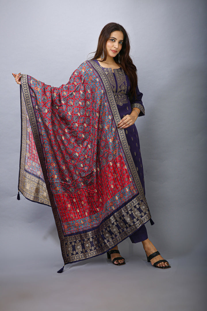 Ladyline Jacquard Silk Weaving Salwar Kameez - Brocade Patola Printed Dupatta Indian Dress