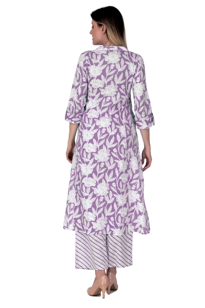 Ladyline Womens Cotton Kurta Palazzo Pants Set Printed Tunic Kurti Dress | 2-Pcs Co-Ord Set