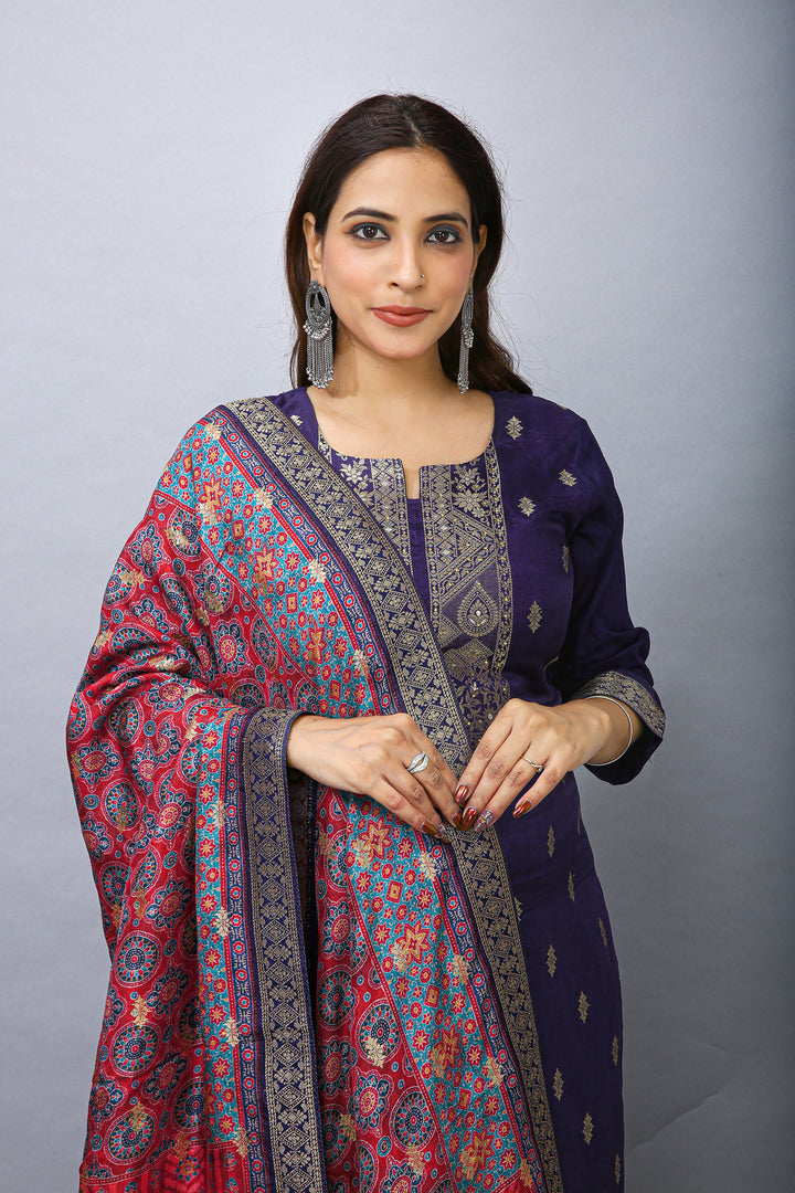 Ladyline Jacquard Silk Weaving Salwar Kameez - Brocade Patola Printed Dupatta Indian Dress