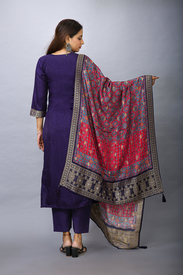 Ladyline Jacquard Silk Weaving Salwar Kameez - Brocade Patola Printed Dupatta Indian Dress