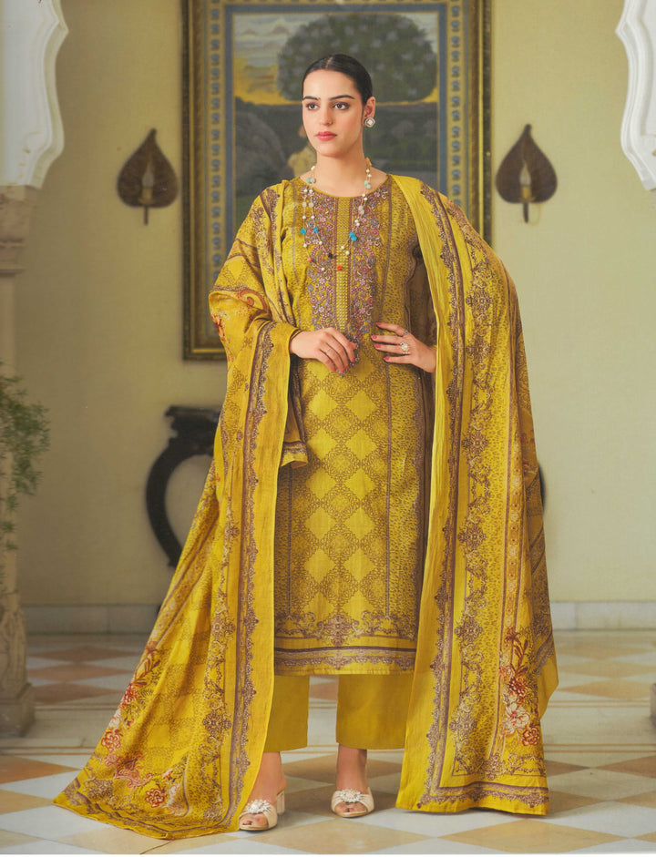 Ladyline Gorgeous Cotton Salwar Kameez Set Printed with Neckline Embroidered - Ethnic Indian Palazzo Kurta Suit Set with Printed Cotton Dupatta – Traditional Pakistani Dress